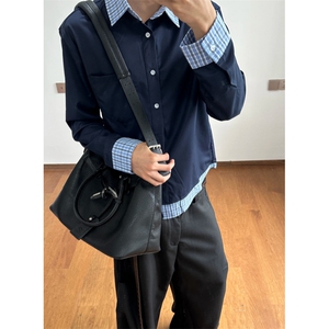 假两件拼接polo领长袖衬衫男女秋季美式学院风T恤miu系LFC111-p45图片