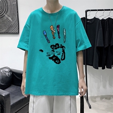 T2228P25港风室内纯棉男短袖港风净版潮印花宽松休闲情侣装T恤，男装T恤，星座510A-1