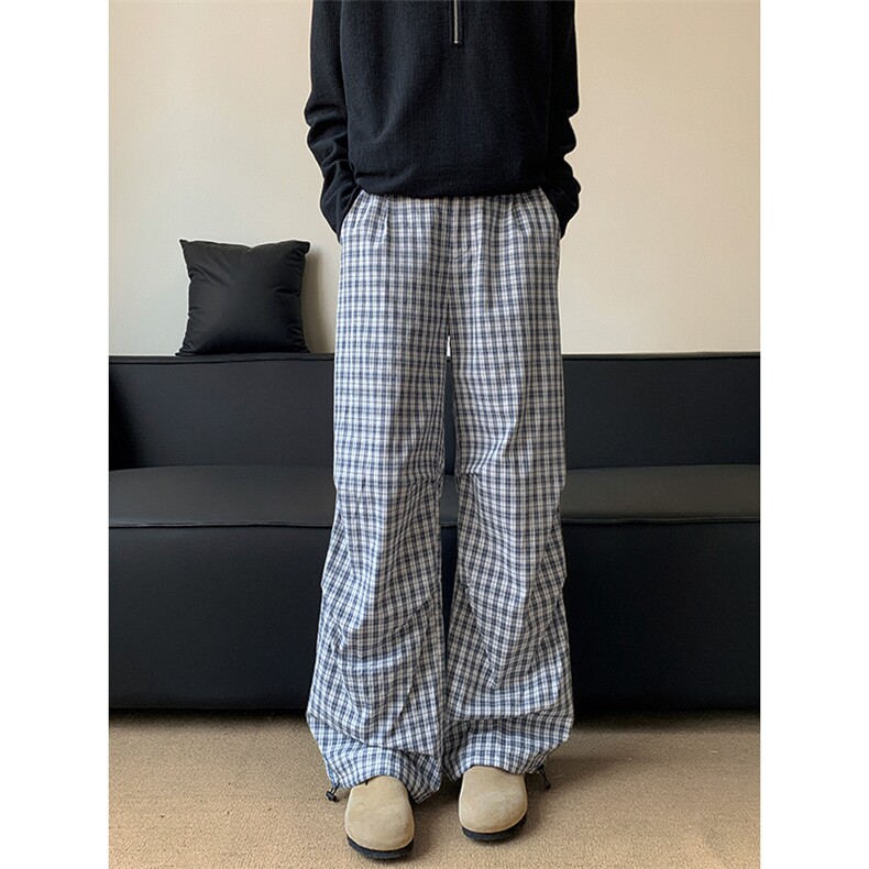 秋季新款复古格子休闲裤宽松慵懒风阔腿裤直筒5Q2088-TP3568,男装休闲裤,电商A102