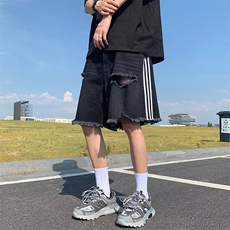 街ins潮牌宽松五分裤休闲裤夏季薄款破洞牛仔短裤男高K7203-P40，男装牛仔裤，星座512-4