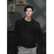 早秋高品网红假两件镂空长袖针织宽松衬衫男CS896-P68（网图参考，男装衬衫，电商B267