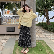 韩系慵懒风减龄针织衫套装裙女法式复古碎花半身裙两件套，女装套装/套裙，2C166