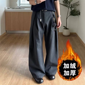 美式复古可调节腰带简约加绒西裤男女直筒cleanfit休闲裤子图片