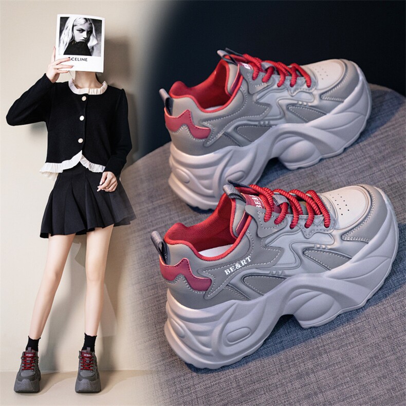 厚底老爹鞋女2025春季新款增高运动小白色休闲百搭松糕鞋，女鞋休闲鞋，电商A223