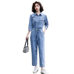 休闲牛仔连体裤女2024春夏新款高腰时尚显瘦百搭工装小个子连衣裤图片