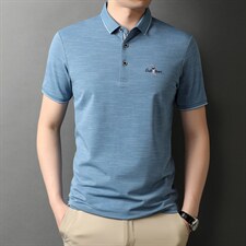 POLO衫男士短袖t恤翻领2023夏季新款潮牌休闲商务男装上衣,浅蓝西裤搭配图片图片