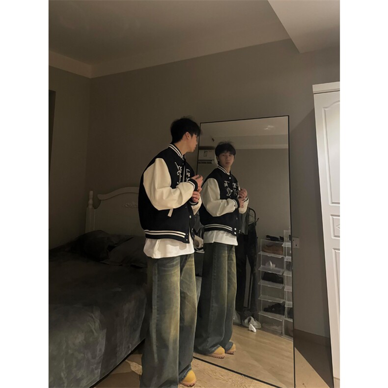 网图有货美式珍珠拼接撞色棒球外套男休闲宽松夹克女A324-P78,男装夹克,星座1505