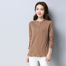 纯色时尚气质简约T恤新品优雅百搭2021年秋季韩版，女装T恤，秋牧寒烟
