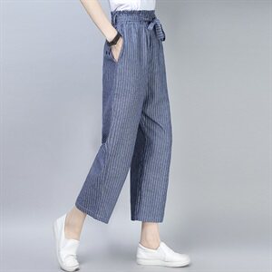 牛仔宽松休闲个性纯色简约都市竖条九分裤2025年夏季直筒裤子棉图片
