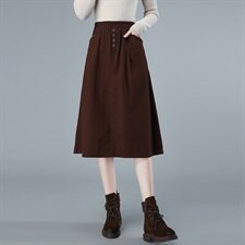 加厚纯棉半身裙秋冬休闲显瘦中长款高腰A字裙，女装半身裙，秋牧寒烟