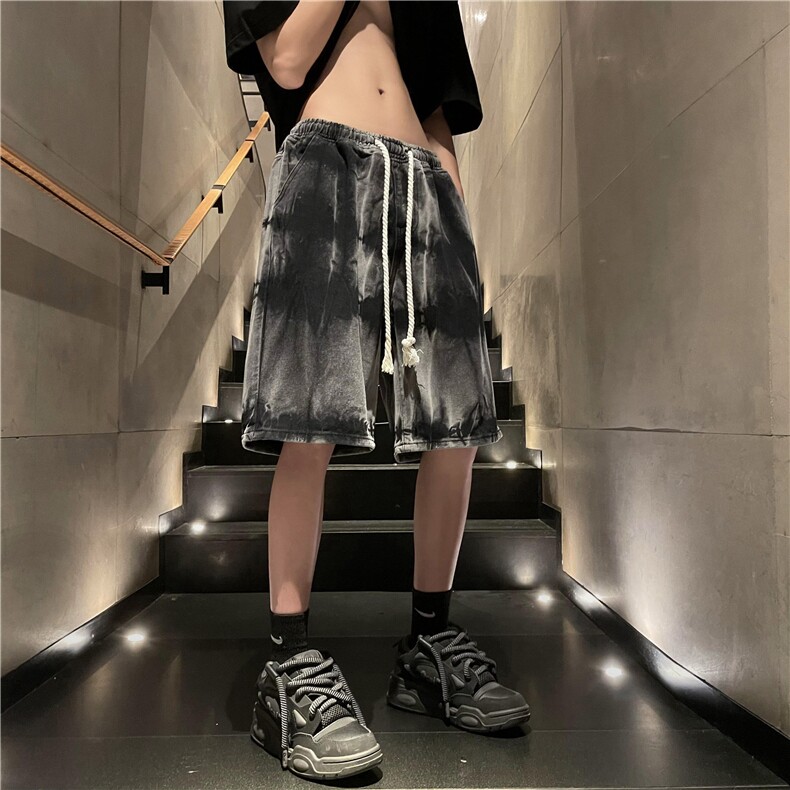 夏季新款高街扎染牛仔裤短裤潮流宽松五分裤B315-K23238-P45控58,男装牛仔裤,电商B315