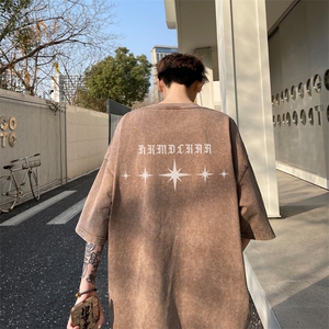 图案已注册夏季新款复古休闲短袖T恤男潮宽松水洗打底衫S023/P35图片
