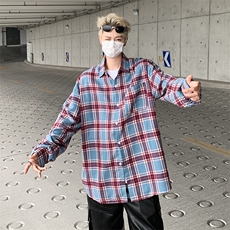 美式复古长袖衬衫男女宽松格子衬衣设计休闲外套上衣潮CS033-P40，男装衬衫，星座1008