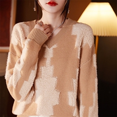 小V领女加厚短款2024年新款秋冬季洋气针织羊毛衫，女装羊毛衫，琳尚羊绒