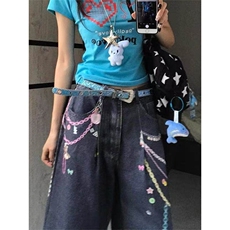 夏季新款港风美式高街3D直喷印花链条七分牛仔裤ZK3911特批50，男装牛仔裤，星座313A(原308A-2)
