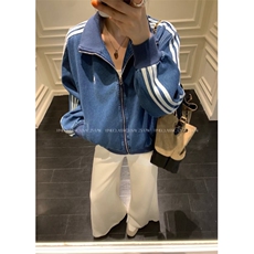 网图现货复古气质三条杠牛仔外套男女秋季棒球服夹克上衣特P85，男装工装外套，电商C306-1