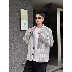 秋冬男士新款编织棉线小香风翻领夹克外套男女款休闲百搭保暖上衣，男装夹克，星座506A