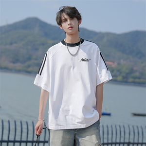 25年抖音直播高品质三条杠运动宽松男短袖T恤T6010P28图片