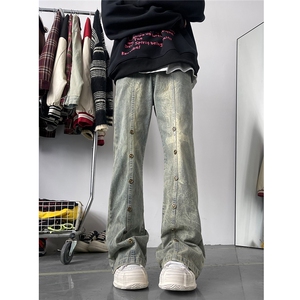 美式废土风复古黄泥色铆钉印花牛仔裤1 XZ502-K711-P70 控95图片