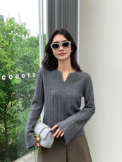 新款水滴领女纯色修身套头上衣针织衫，女装针织衫/毛衣，玛卡隆羊绒