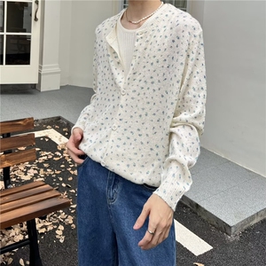 法式复古碎花针织衫男女秋冬韩版宽松毛衣开衫上衣外套ins潮图片