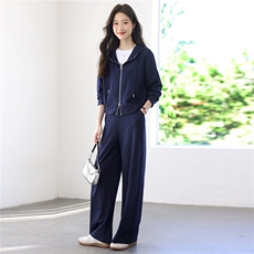 2025年秋季时尚简约连帽拉链优雅文艺休闲套装，女装套装/套裙，依恋蒂丝