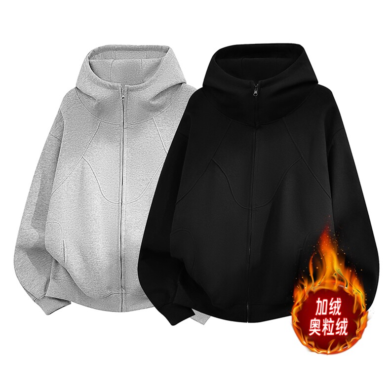 卫衣500克重磅拉链连帽硬挺加绒奥粒绒套头外套男RH5325JR-P68，女装短外套，星座610B-1