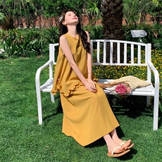 黄色度假浪漫风套装裙女2025夏季甜美气质木耳边背心半身裙两件套，女装套装/套裙，浙宝220