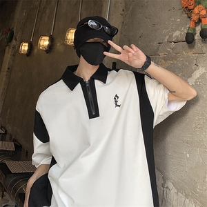 撞色Polo领立体印花T恤拉链短袖五分半袖轻奢打底衫XT03-P50控68图片