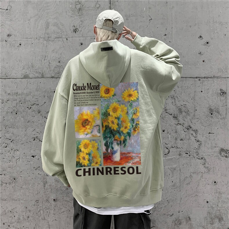 供抖音丶重磅高品棉350克排扣连帽向日葵卫衣LW6111-特p58控78图片