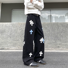 NZ01-P45控78美式高街十字架牛仔裤男潮牌痞帅宽松直筒vibr长裤，男装牛仔裤，星座403（原603-1）