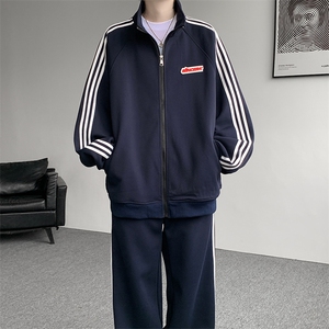 8XL-M条纹撞色开衫新年红卫衣运动套装潮牌运动服校园风TZ114P118图片