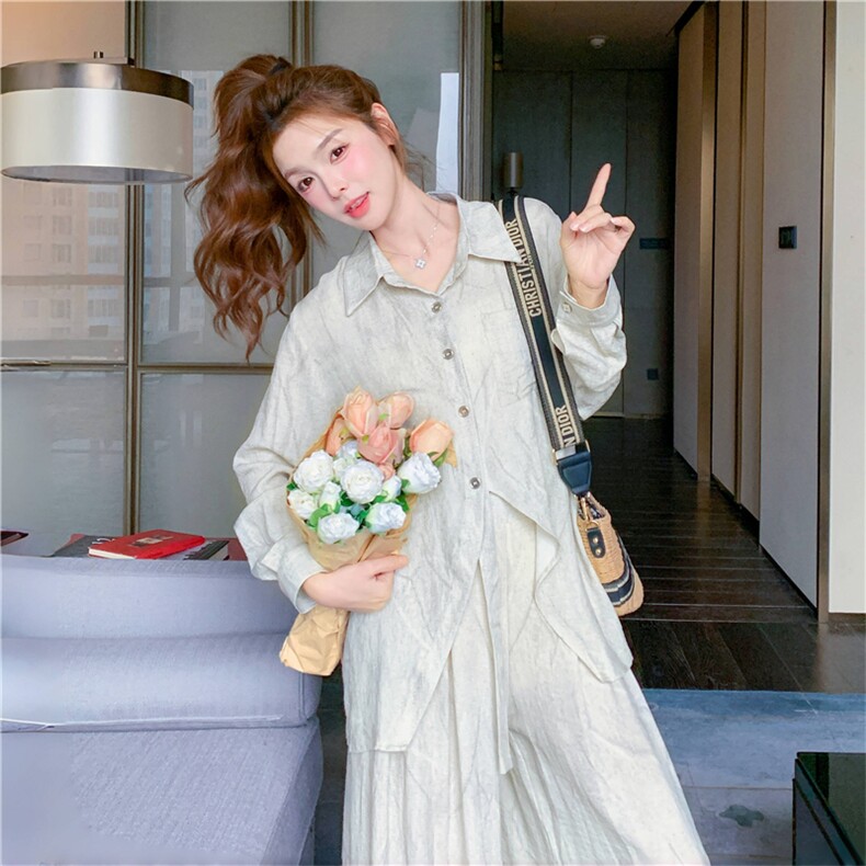 慵懒高级松弛感穿搭套装女2025春秋新款晕染衬衫阔腿裤时尚两件套图片