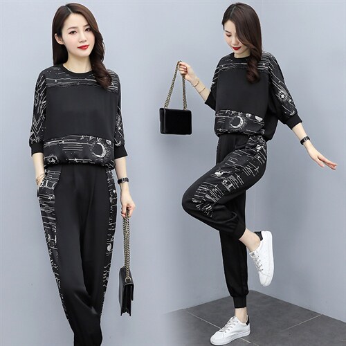 大量现货2023新款醋酸印花拼接舒适显瘦气质套装，女装套装/套裙，奕薇雅