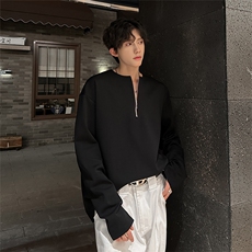 重磅设计感小众长袖T恤男秋季拉链宽松卫衣男A210A-WY06-P38，男装T恤，电商A210A