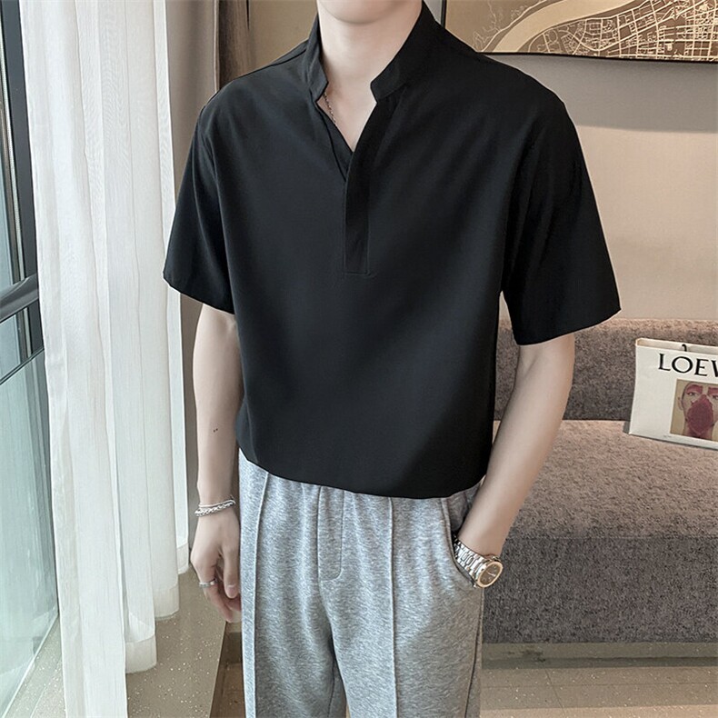 潮牌上衣男士立领短袖t恤潮流半袖POLO衫夏季港风百搭休闲t恤男生,男装Polo衫,星座506