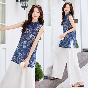 新中式无袖上衣套装女2025年夏季新款巨好看时尚气质阔腿裤两件套图片