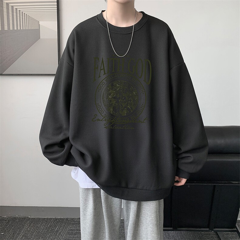 5XL华夫格卫衣男大码胖子圆领长袖t恤HW76388-P30加绒款-P40,男装卫衣,电商A040