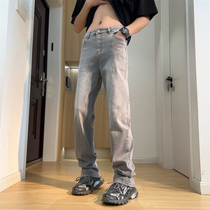 牛仔裤男2024春季新款美式复古高街潮牌做旧水洗直筒修身休闲裤子