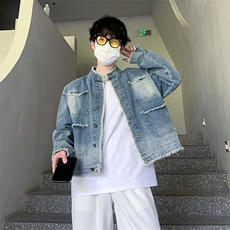 美式复古水洗短裤工装夹克潮流毛边设计外套，男装牛仔裤，星座410-6（原星座1304-1）