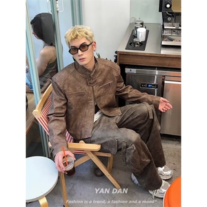 高级感垫肩短款机能外套男秋款美式高街潮牌vibe风机车夹克图片