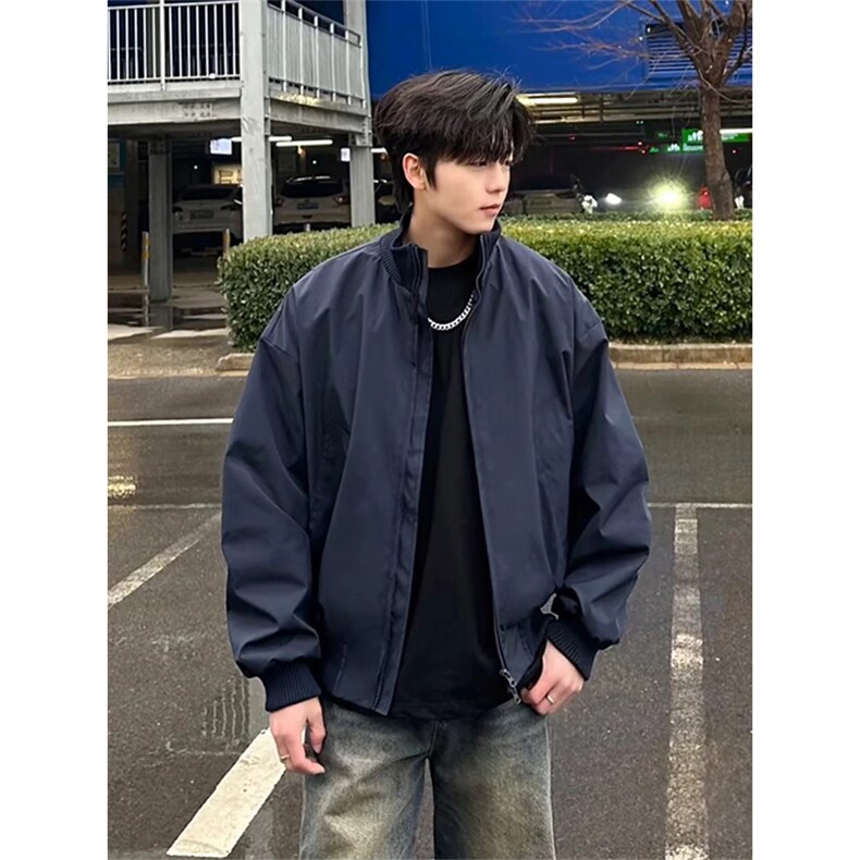 抖音得物美式潮休闲夹克春季立领纯色复古工装加厚棉服外套MF01,男装夹克,电商A443