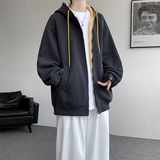 8XL-M秋连帽卫衣男宽松休闲纯色拉链开衫外套拼色帽衫运动WY27P65，女装短外套，电商D206-1