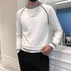 秋季男士圆领长袖T恤拼接条纹修身上衣内搭打底衫潮M877，男装T恤，星座1116A-2（原606A-1）