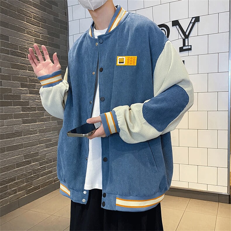 灯芯绒外套男春秋季港风ins拼色休闲棒球服宽松潮牌痞帅情侣夹克,男装夹克,星座516A