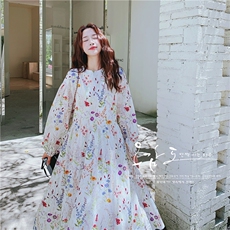 【大货已出】彩色印花泡泡袖连衣裙2C137-8252-P145-K208，女装连衣裙，2C137