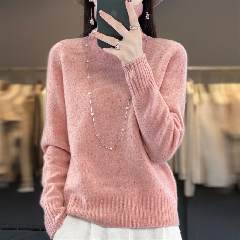 法式高端点子纱100%羊毛衫女堆堆领毛衣2026新款保暖打底针织衫,针织衫/毛衣,暖绒情旗舰店