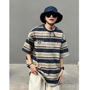 纯棉240克美式宽松版条纹短袖T恤男A426-1-CT05-P30图片