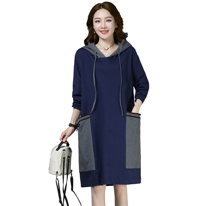 口袋潮流拼接气质时尚休闲中长款2021年春季件连衣裙,女装连衣裙,独衣靓