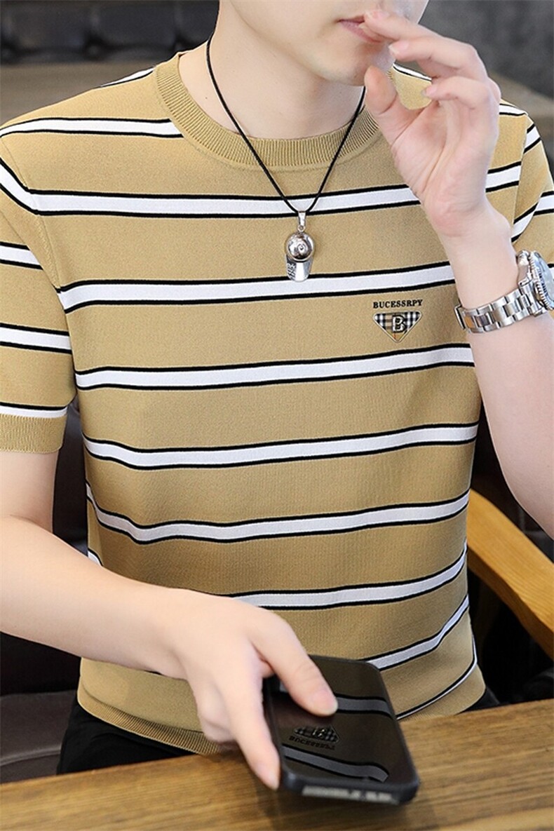 7969-P55夏季休闲时尚短袖毛衣男打底衫欧货T恤潮牌针织衫,男装T恤,电商D310B-1